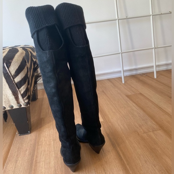 Givenchy Tall black wide calf over the knee suede wester style boot - Picture 3 of 7